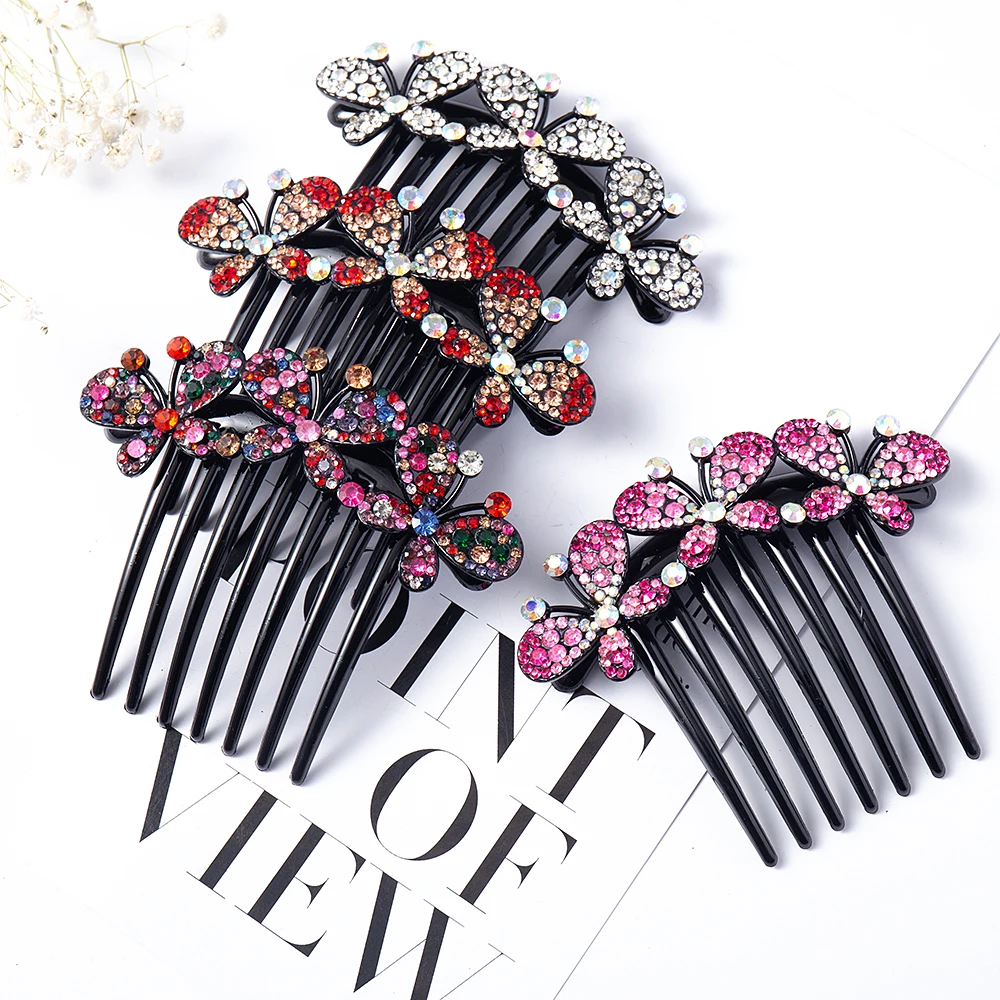 Crystal Rhinestones Flower Hair Combs Clip Vintage Hairpins Bridal Wedding Headdress Women Hair Accessories Disk Headwear