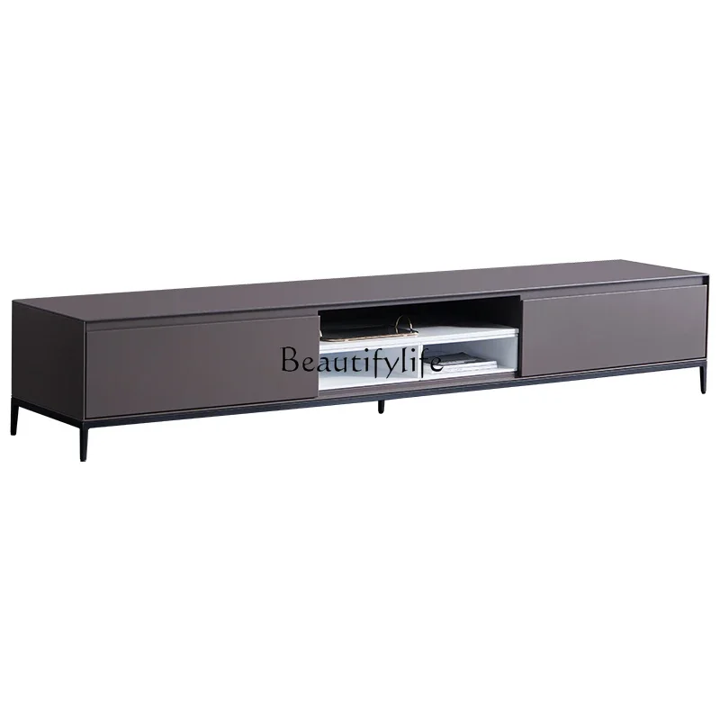 

Italian minimalist TV cabinet Nordic high-grade gray light luxury high-foot baking paint