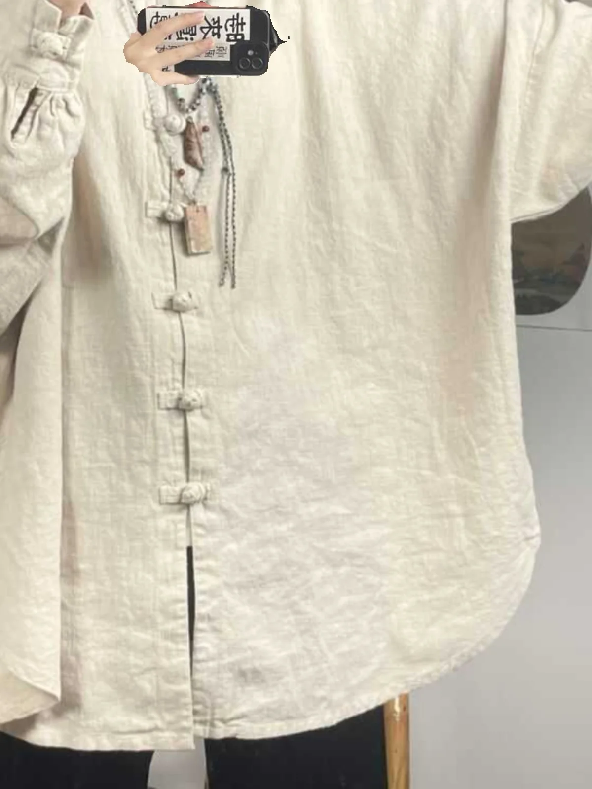 

Женский костюм в стиле ретро в китайском стиле на пуговицах, хлопково-льняной костюм Batwing Sve, песочный цвет, костюм дзен-чай, весенне-осенний топ