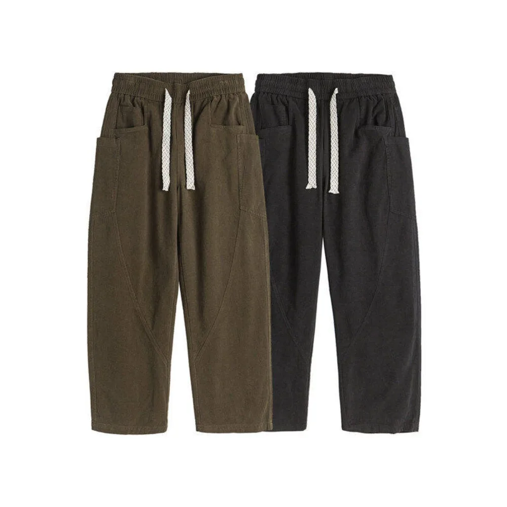 Spring and Autumn Straight Loose Pure Cotton Washed Outdoor Pants for Men and Women Elastic Waist Casual Pants
