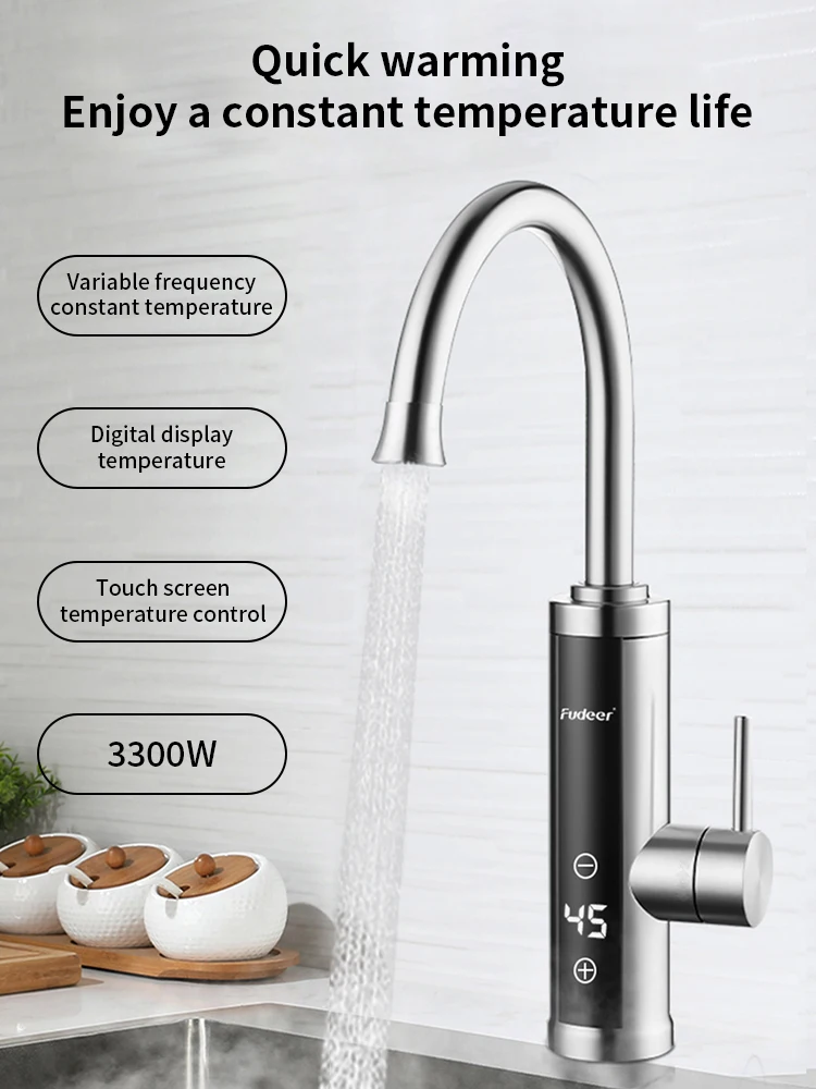 

LED Display High Quality 304 Stainless Steel Mixer Kitchen Heating Hot tap Instant Tankless Electric Water Heater Faucet