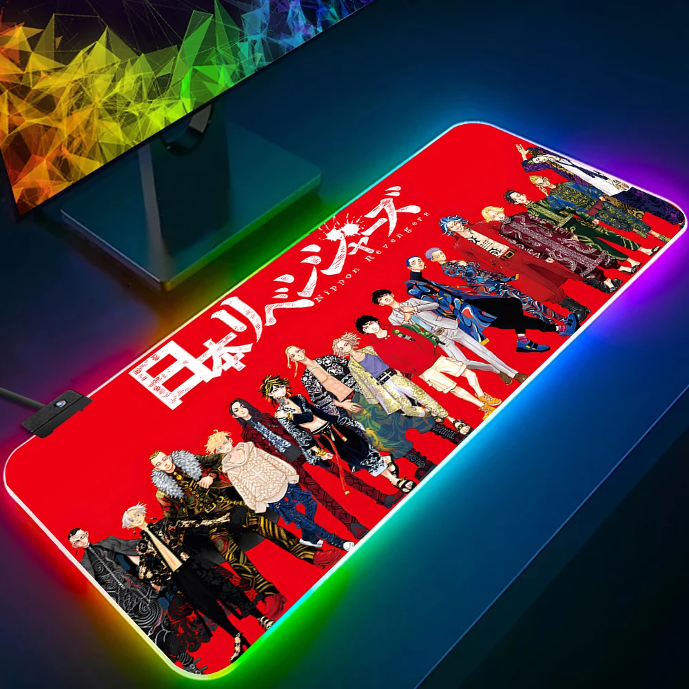 Tokyo Revengers RGB Pc Gamer Keyboard Mouse Pad Mousepad LED Glowing Mouse Mats Rubber Gaming Computer Mausepad