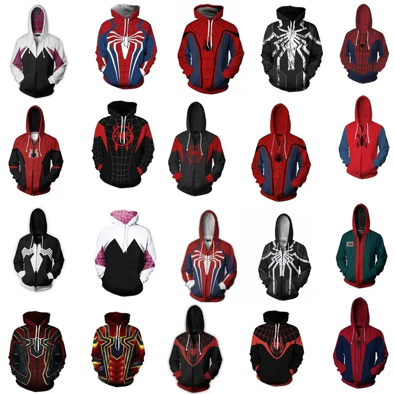 2025 aaa Cosplay Kostuums Spider-Hoodies Peter Parker voor Volwassen Man en Vrouw Jas Jassen Tops Jongens Halloween Party Prop