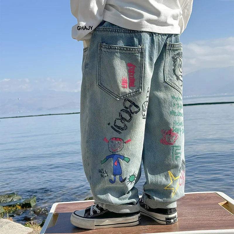 Boys Jean Pants Long Trousers Denim 2024 Lovely Spring Autumn Baby\'s Kids Teenagers High Quality School Children\'s Clothing