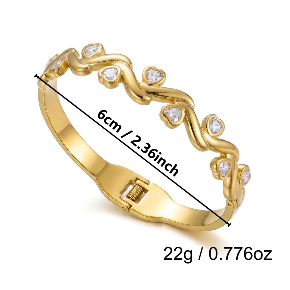 Vintage-Armreifen aus Edelstahl mit simulierten Perlen und Wellenmuster für Damen und Herren, bunter Zirkon-Stern, Liebesherz, gedrehter Armreif, Schmuck – Detail 38