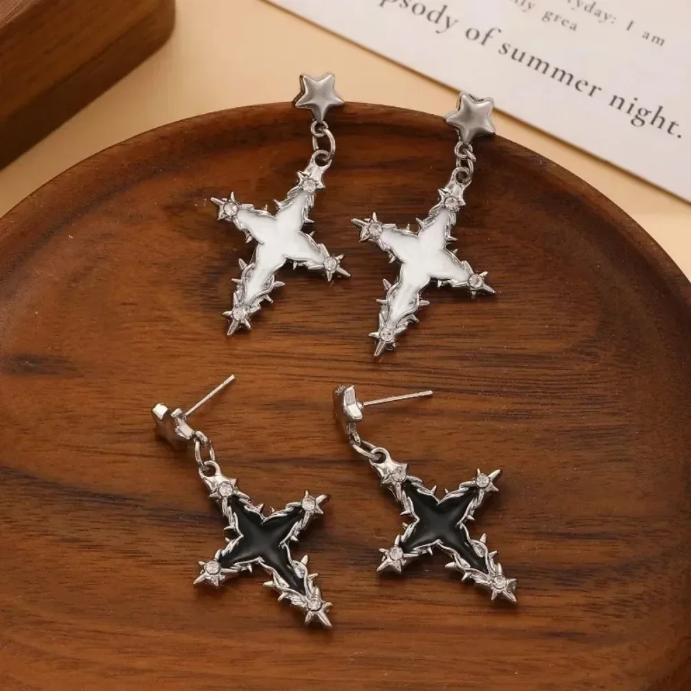 High End Punk Niche Five Pointed Star Cross Earrings Sweet Cool Dazzling Fashion Jewelry for Women