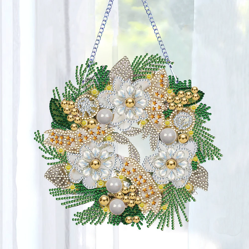 5D DIY Diamond Painting Christmas Wreath Cross Stitch Diamond Embroidery Painting New Year Gift Window Wall Christmas Decoration