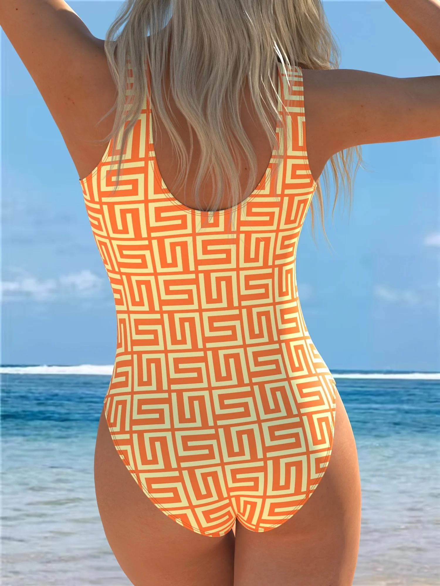 Women'S One-Piece Swimsuit with Striped Print, Round Neck Design, Made of High-Stretch Fabric, Perfect for The Beach And Pool.