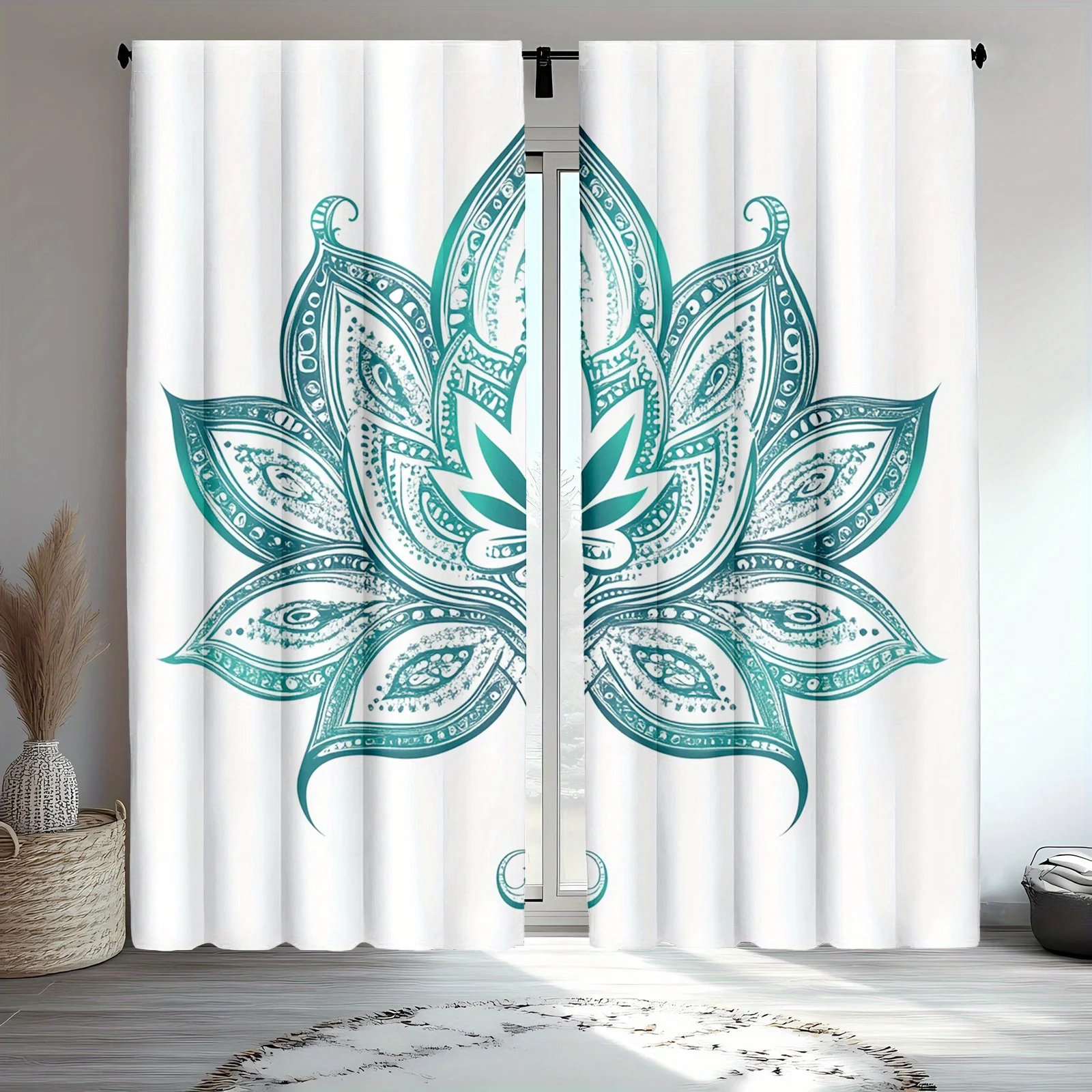 

2pcs Exotic for Lotus Curtains, Flower Petals and Mandala in Traditional Boho Style, Living Room Bedroom Drapes