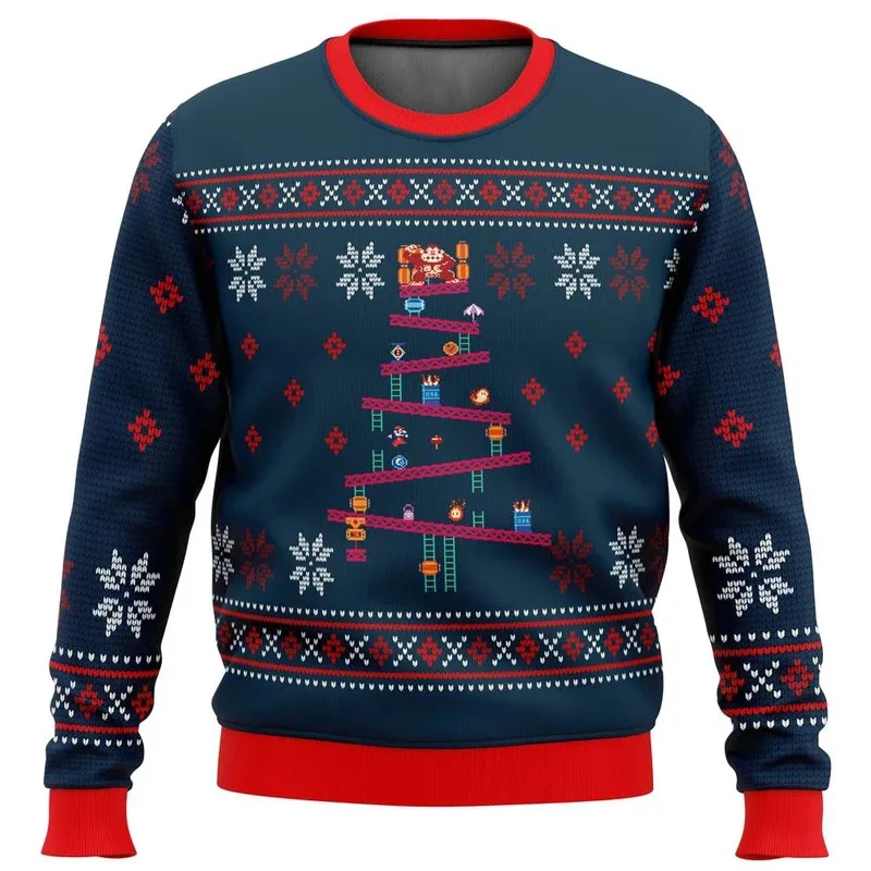 

Donkey Kong Drum Ugly Christmas sweater gift Santa Claus pullover Men's sweatshirt, with fleece added in autumn and winter
