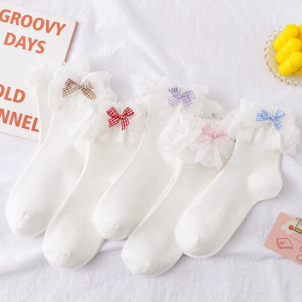 5 أزواج الجوارب النسائية البكر جميل لوليتا الدانتيل جورب قصير الصيف لطيف الحلو كشكش الانحناء القطن جورب الأميرة Kawaii تنفس