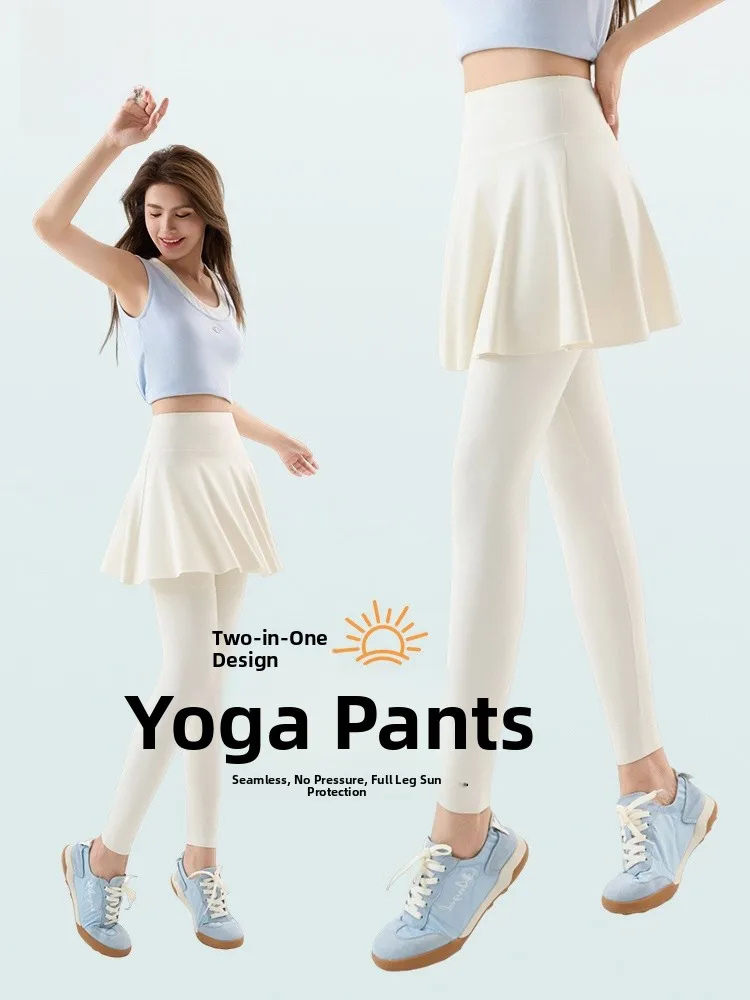 

Woman One-Piece Fake Two-Piece Skirt Pants Tight A-Line Butt Covering Sun Protection Yoga Pants Spring Tummy Control Butt...