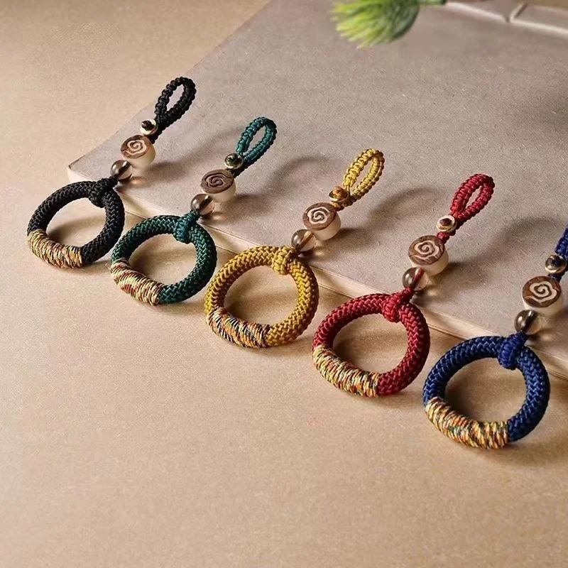 Chinese Style Car Keychain Ring Hand Woven Ring Mobile Phone Car Backpack Universal Key Pendant Hanging Decoration