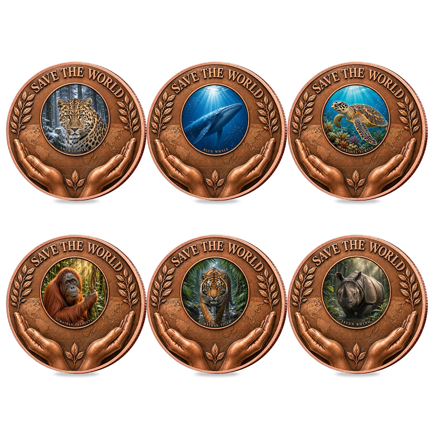 6pcs Save The World Wildlife 1 oz Fine Copper Coin Rare Wild Species Earth Theme Desktop Decor Ecology Lover Souvenir Gift