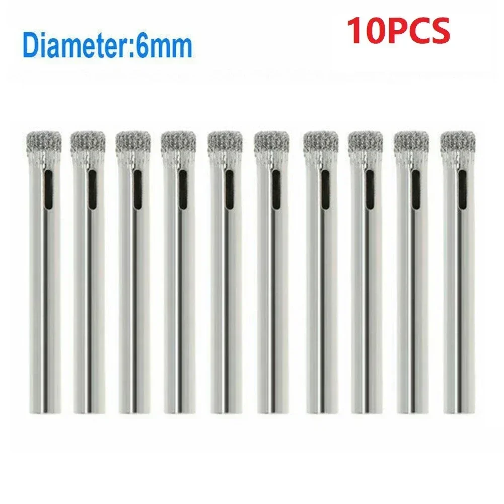 10 Chiếc 6Mm Tráng Kim Cương Mũi Đá Cẩm Thạch Ngói Sứ Thủy Tinh Bộ Dụng Cụ Khoét Lỗ Khoan Bits Dụng Cụ 50x6x6mm