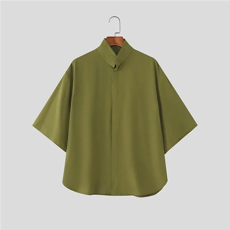 UNITIM Summer Top Man Fashion Stand Collar Half Sleeve Shirt Men Loose Solid Color Comfortable Lightweight Casual Male T-shirt