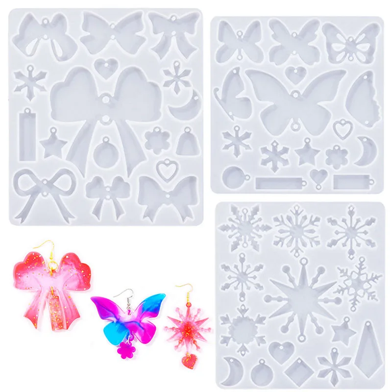 Snowflake Bowtie Pendant Resin Casting Molds Christmas Ornament Resin Molds DIY Crafts Jewelry Pendant Xmas Gift Home Decoration