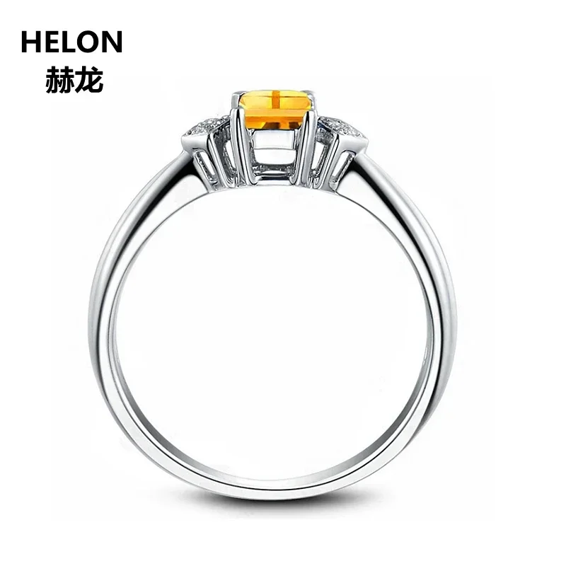 

Solid 14k White Gold Women Ring 5mm Princess Citrine Natural Diamonds Engagement Wedding Ring Elegant Lightly luxury Party Gift