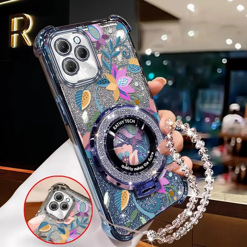 เคสโทรศัพท์แบบมีที่ใส่กำไลข้อมือลายดอกไม้หลากสี Hot40Pro สำหรับ Infinix Hot 50i 40 30i 10S 30Play 30 10Play Spark 20Pro