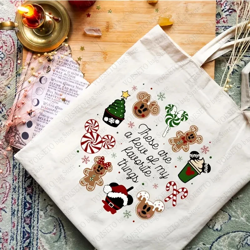 There Are A Few of My Favorite Thing Pattern Canvas Tote Bag Cute Christmas Shopping Bags Xmas Ornament New Year Gift for Girls