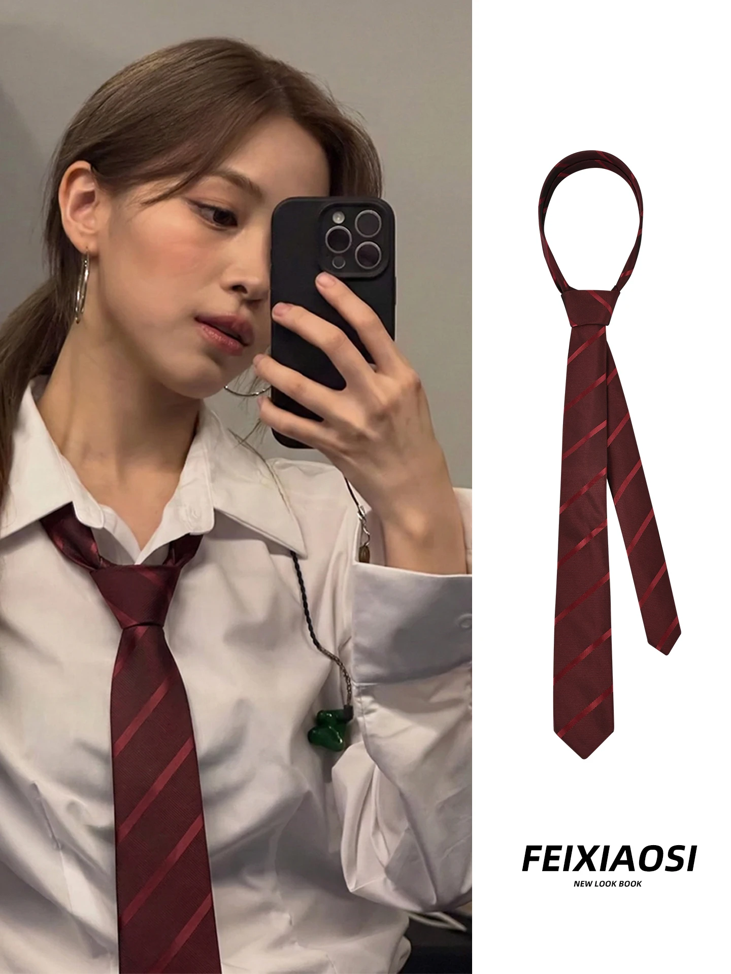 lenco-feminino-retro-listrado-estilo-coreano-moderno-casual-vermelho-acessorio-ultra-estreito-com-design-tipo-seta-padrao-xadrez