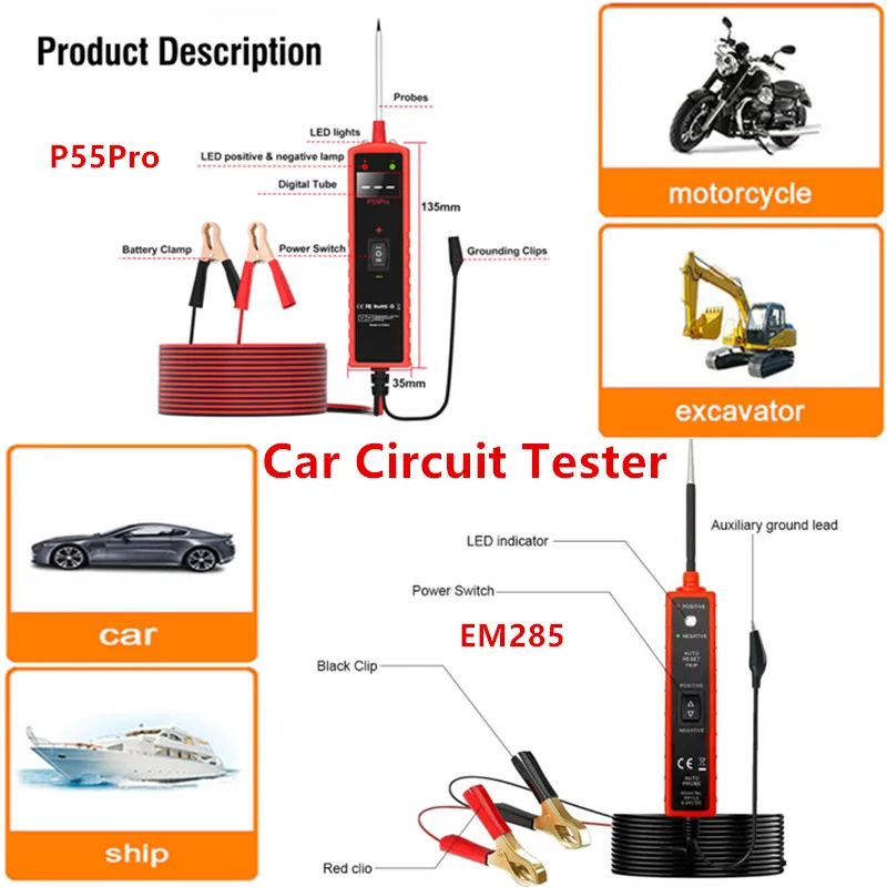 

12/24V Power Circuit Probe Tester Car Tester Automotive Circuit Tester Diagnostic Tool Component Probe Pen Voltage/Resistant