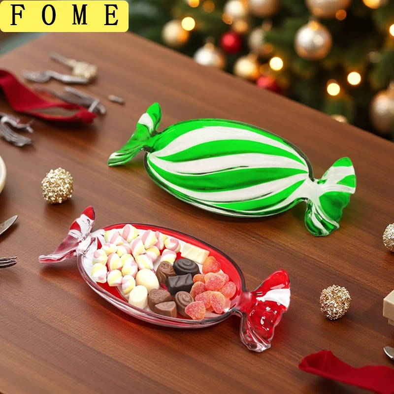 

13.5inch Creative Crystal Glass Dessert Plate Holiday Dessert Cake Service Dish Christmas Biscuit Candy Plate Kitchen Tableware