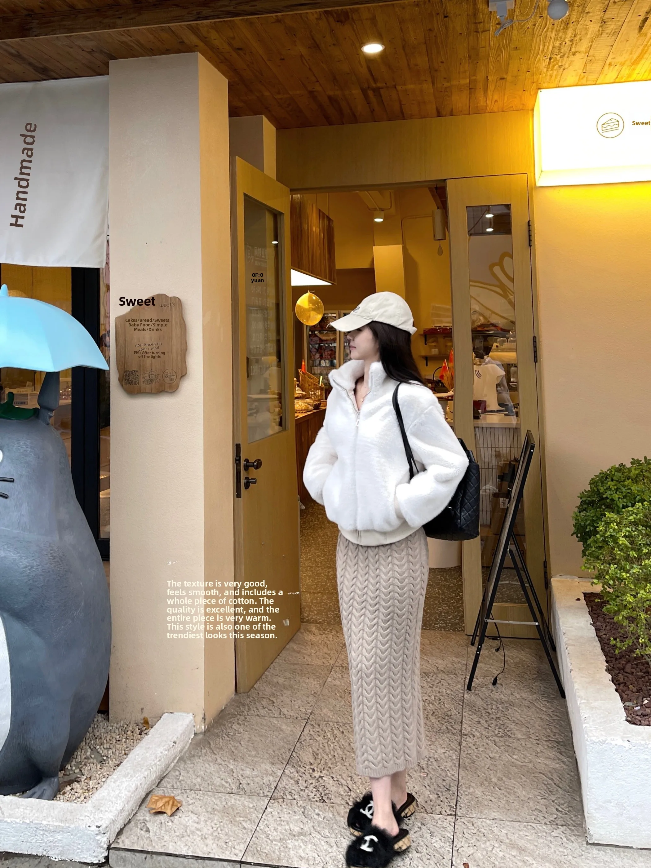 

Faionable High-Quali Stand Collar Jaet Sle Eco-Friendly Mink Fur Long Sve Zipper Closure Regular Length Coat