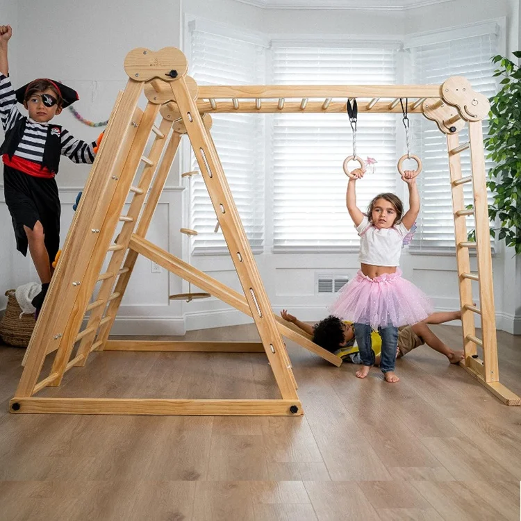 

Деревянная игрушка 7-в-1, складной игровой набор для дома с направляющей, стеной для скалолазания, бараки обезьяны, качели, деревянная рама для скалолазания