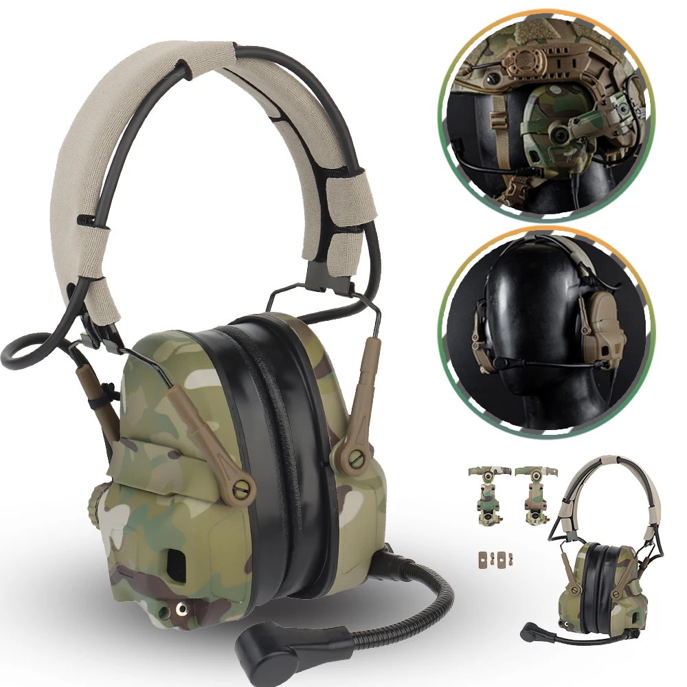 GEN 6 Tactical Headset Headphones Sound Pickup&Noise Reduction Shooting Earmuff Helmet Head Mounted 2 in 1 with Guideway Adapter