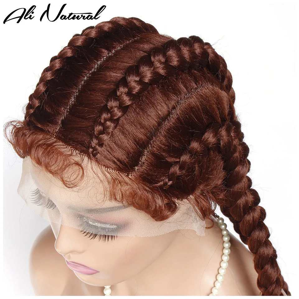 Box Braids Lace Topline Wig Synthetic Cornrow Braids Lace Wig with Baby Hair #33 Red Brown Rough Braided Lace Front Wig