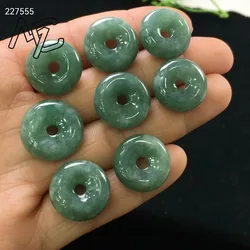 Genuine Natural Jade A Green Gemstone Pendant 15-18mm Necklace Round Donut Emerald Women Men Barrel Stone Jade Accessories DIY