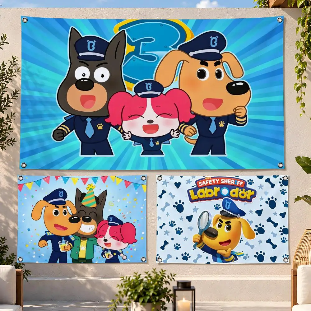 Cartoon Kids Sheriff Labrador Flags Fan Flag Banner Wall Hanging Outdoor Yard Camping Dorm Garage Party Home Decor Gift