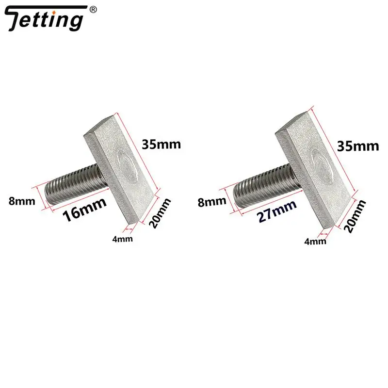 2Pcs Stainless Steel 304 Screw T Bolt 16mm/27mm Tread Rhino Thule Yakima Pro Rola Roof Rack Awning Accessories M8