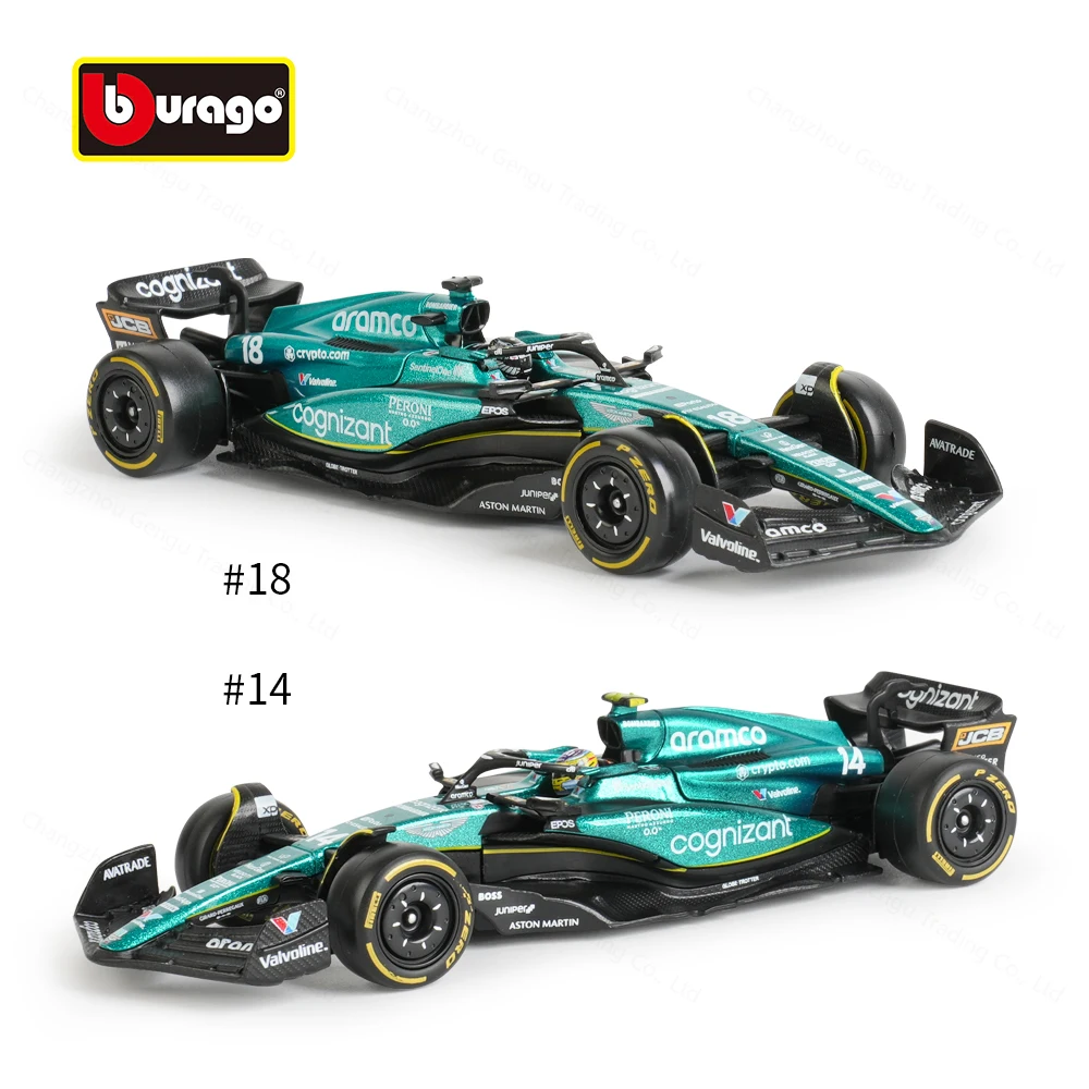 Bburago 1:43 Aston Martin 2023 F1 Racing AMR23 vehículos fundidos a presión modelo fórmula coche de carreras juguetes caja acrílica