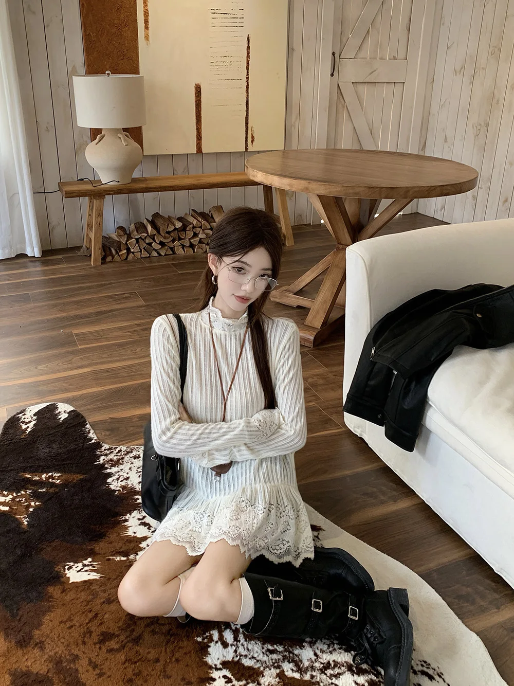 Camiseta larga con ribete de encaje blanco, diseño Sensation, Faion para mujer, ropa interior Ele para principios de otoño, Base Irt