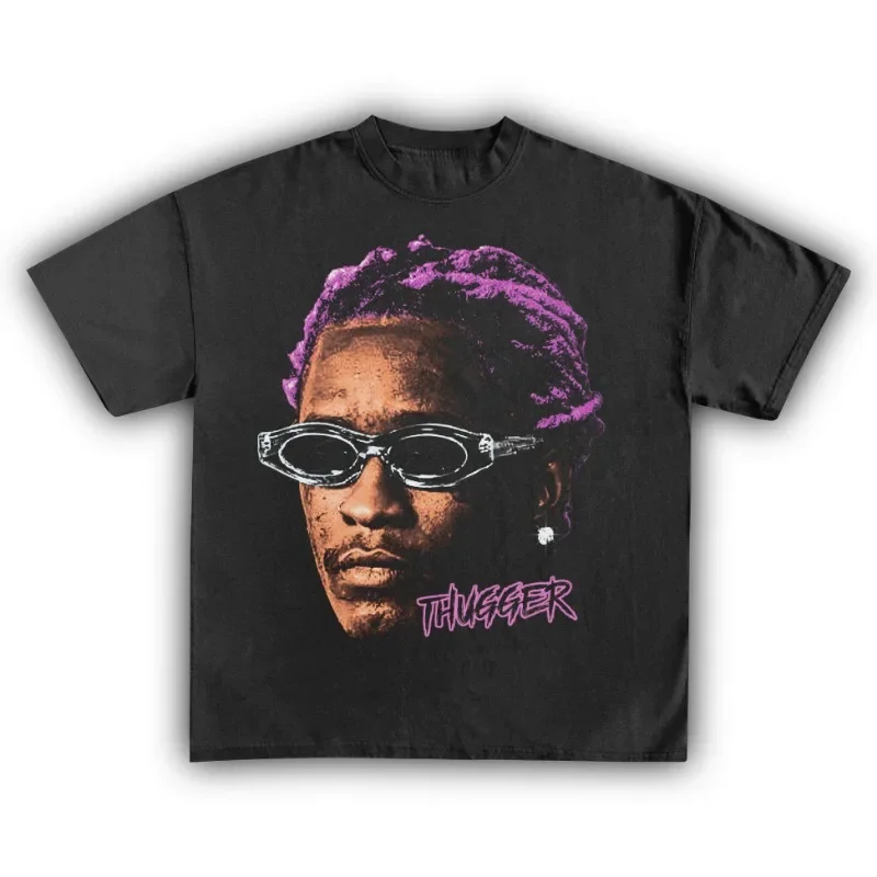 

Young Thug Thugger American Rapper Cotton T-shirt Women Unisex Fans Essentials Short Sleeve Retro Tops Summer Vintage Print Tees