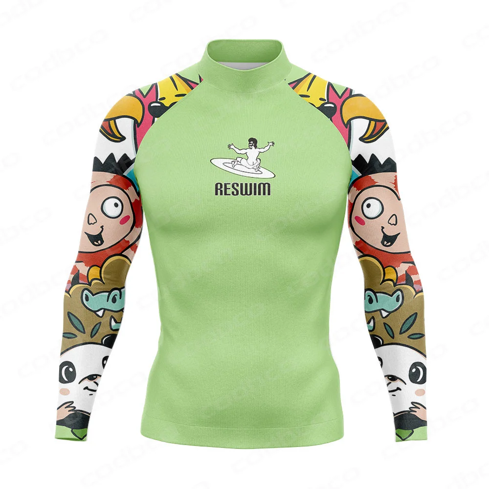 New Men's Swimsuit Rash Guard Long Sleeve Surfing Shirts UPF 50 Swimwear Funny Swim T-Shirt Sports Surf Diving Clothes Rashguard