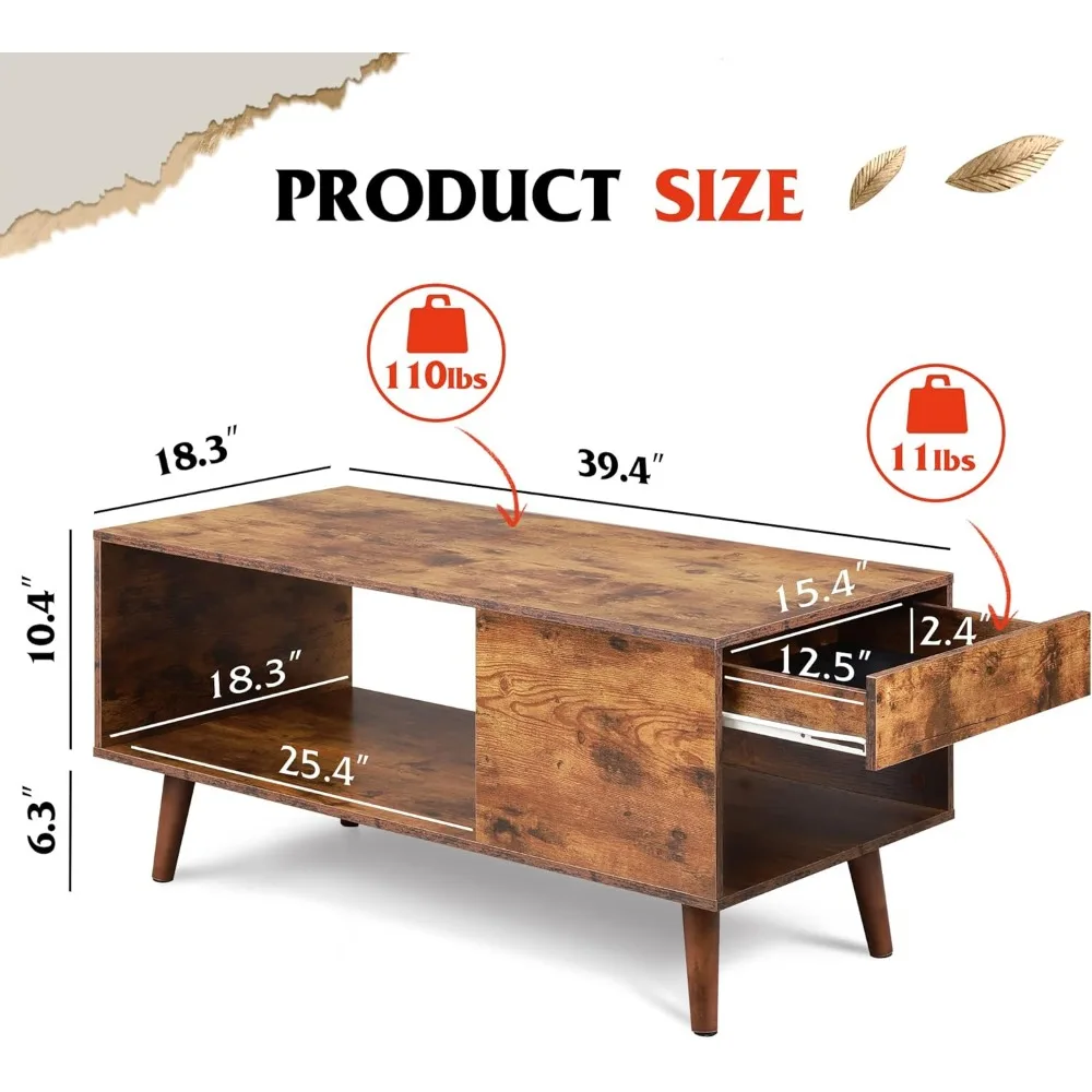 Salontafel Voor Woonkamer, Midden Van De Eeuw Moderne Koffie Met Lade, Woonkamer