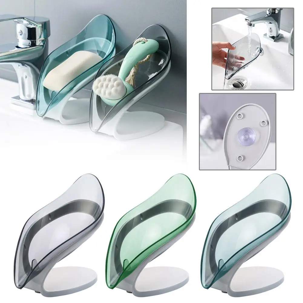 1pcs Leaf Soap Dish For Bathroom Shower Portable Non-slip Drain Soap Holder Plastic Sponge Tray For Bathroom Kitchen Access Y7i4