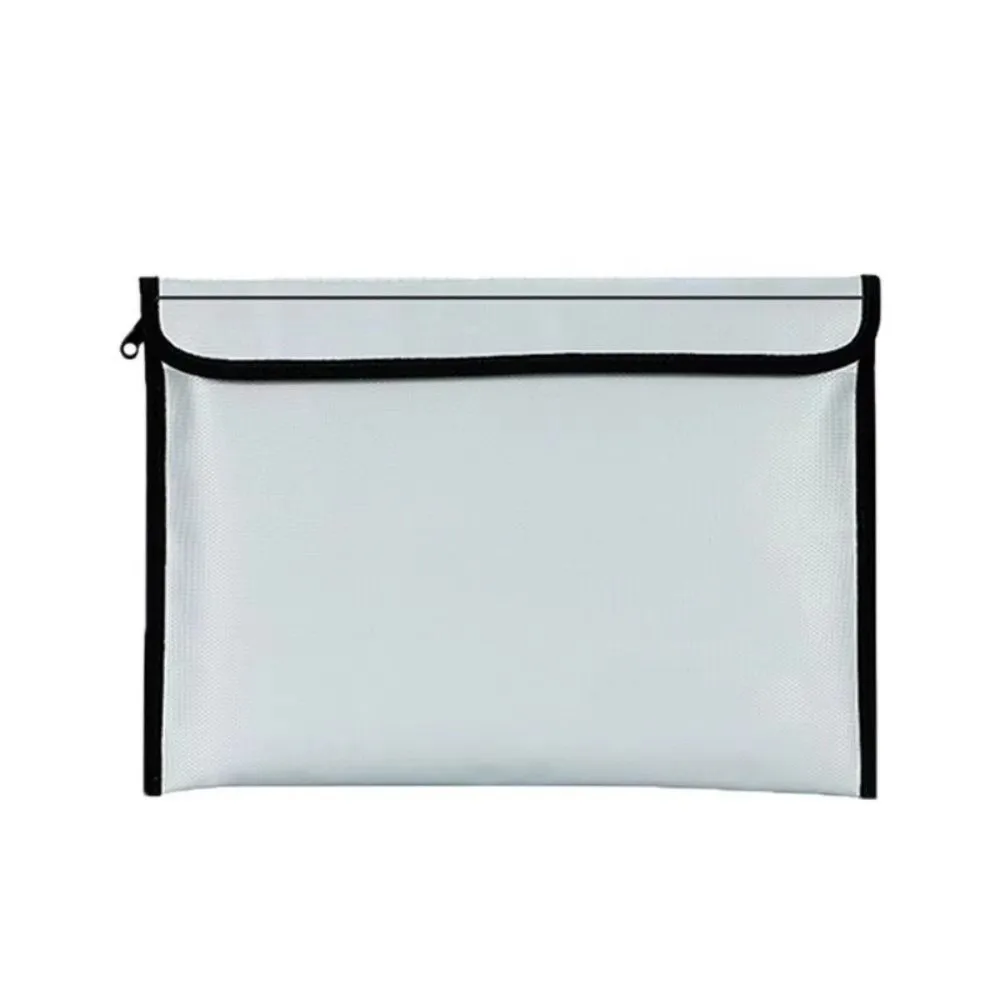 Waterproof Fireproof Document Bag Heat-resistant Zipper Closure Cash Safe Storage Pouch Top Handle with Sticky Strip Storage Bag