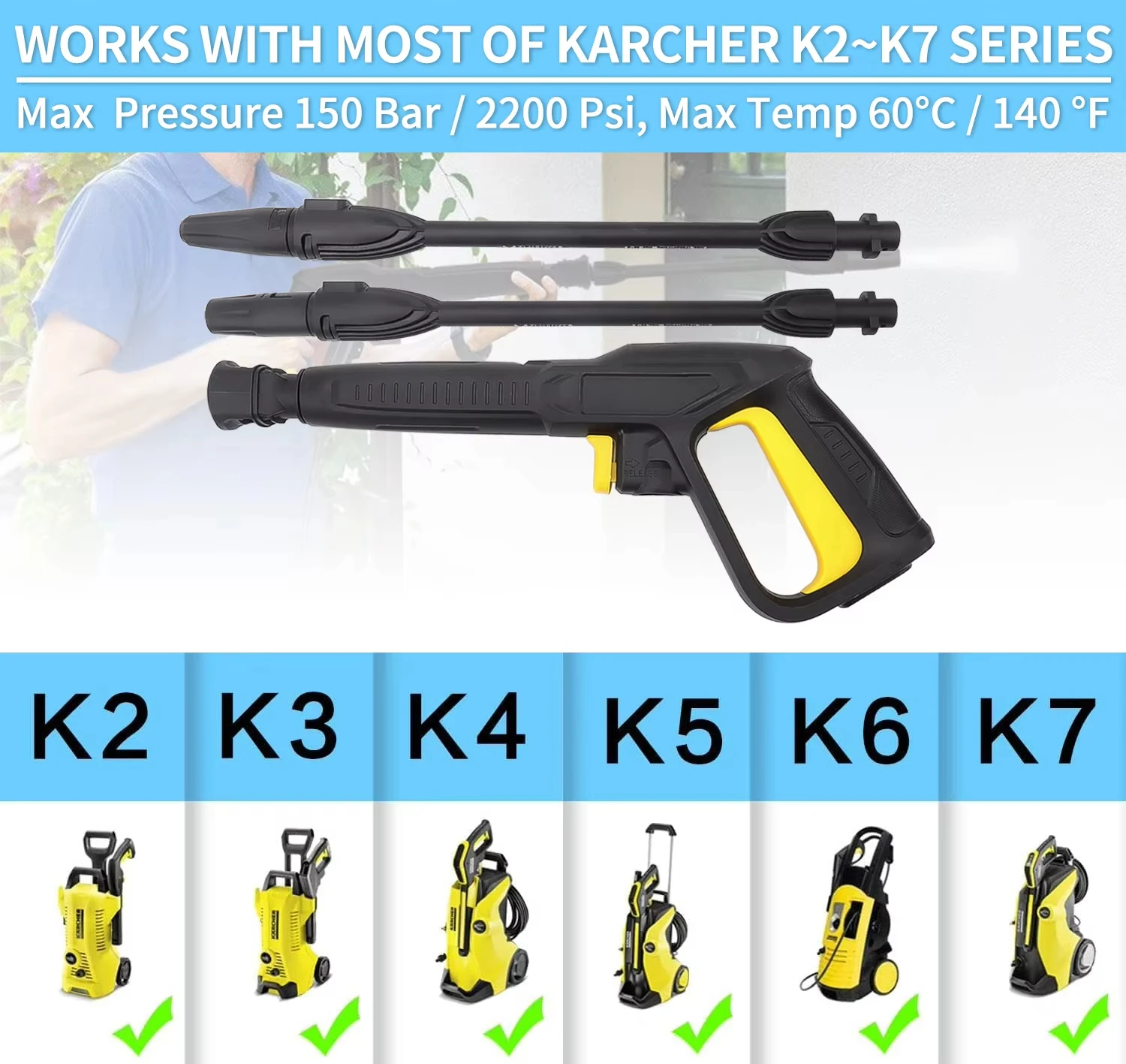 High-Pressure Cleaning Machine High-Pressure Car Wash Water Gun Handle Compatible with KARCHER K2--K7