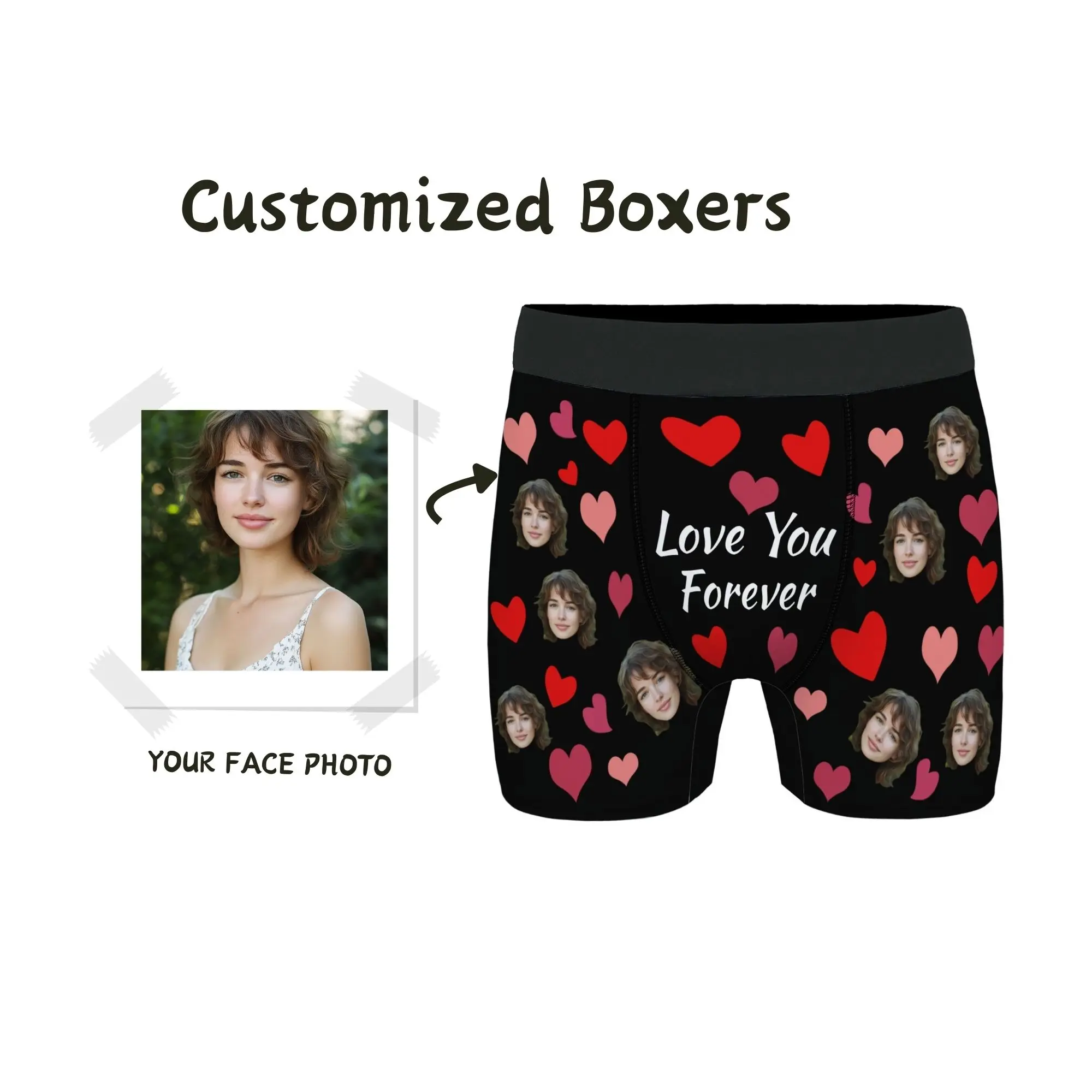 

Трусы-боксеры «Forever in Love» на заказ, черные, красные и розовые трусы-боксеры с принтом в виде сердца «Love You Forever», романтический подарок на День святого Валентина для мужа