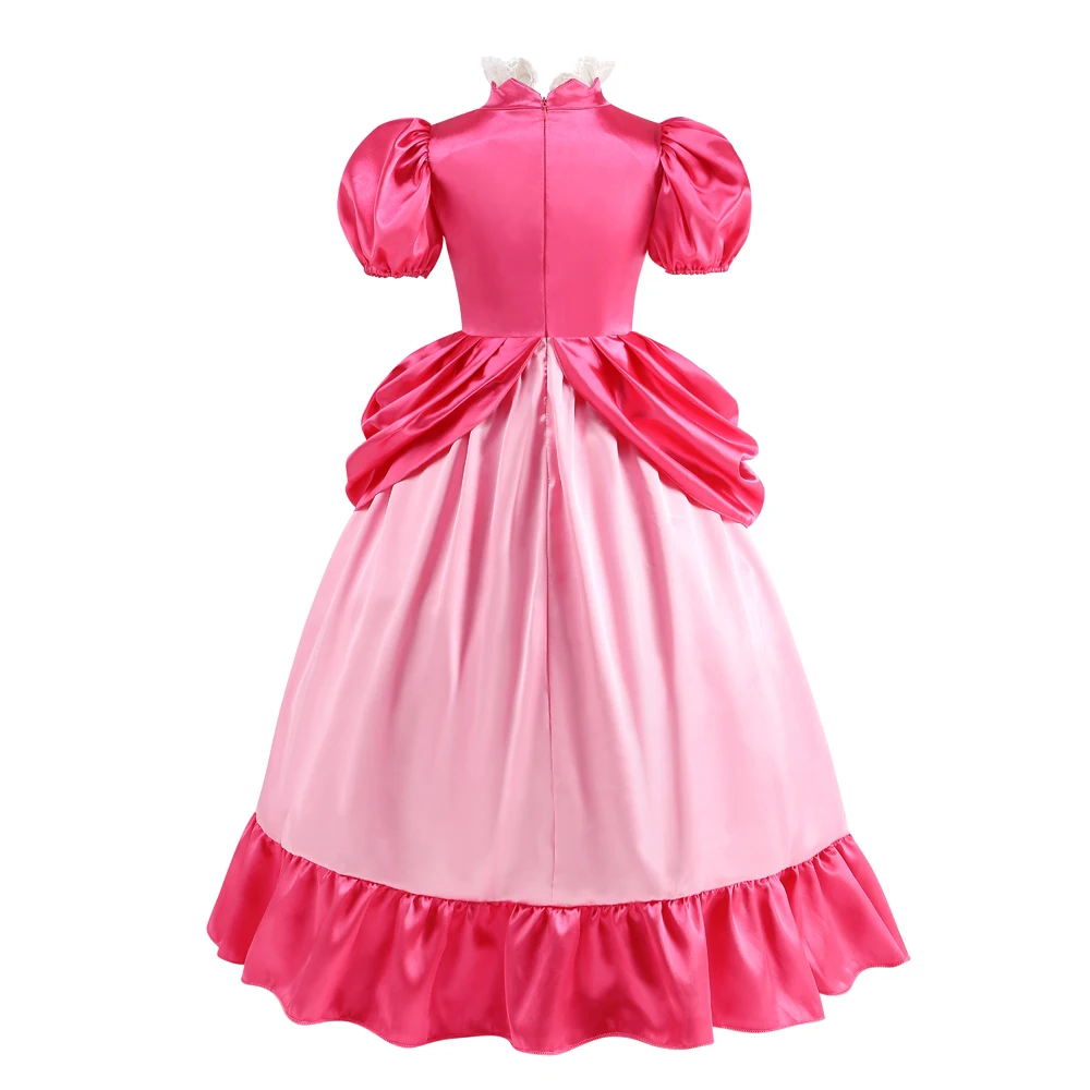 Vestido de princesa de melocotón rosa para niñas, traje de Halloween, malla de tul Puff, traje de Cosplay para niños, traje de fiesta de encaje, nuevo