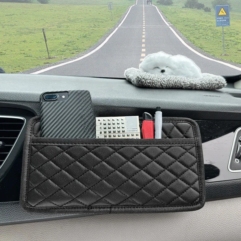 

Faux Leather Car Organizers Pocket Bags For Car Storage Box Collecting Bag For Cards Phone Key Sticky Pouch In Car Interior