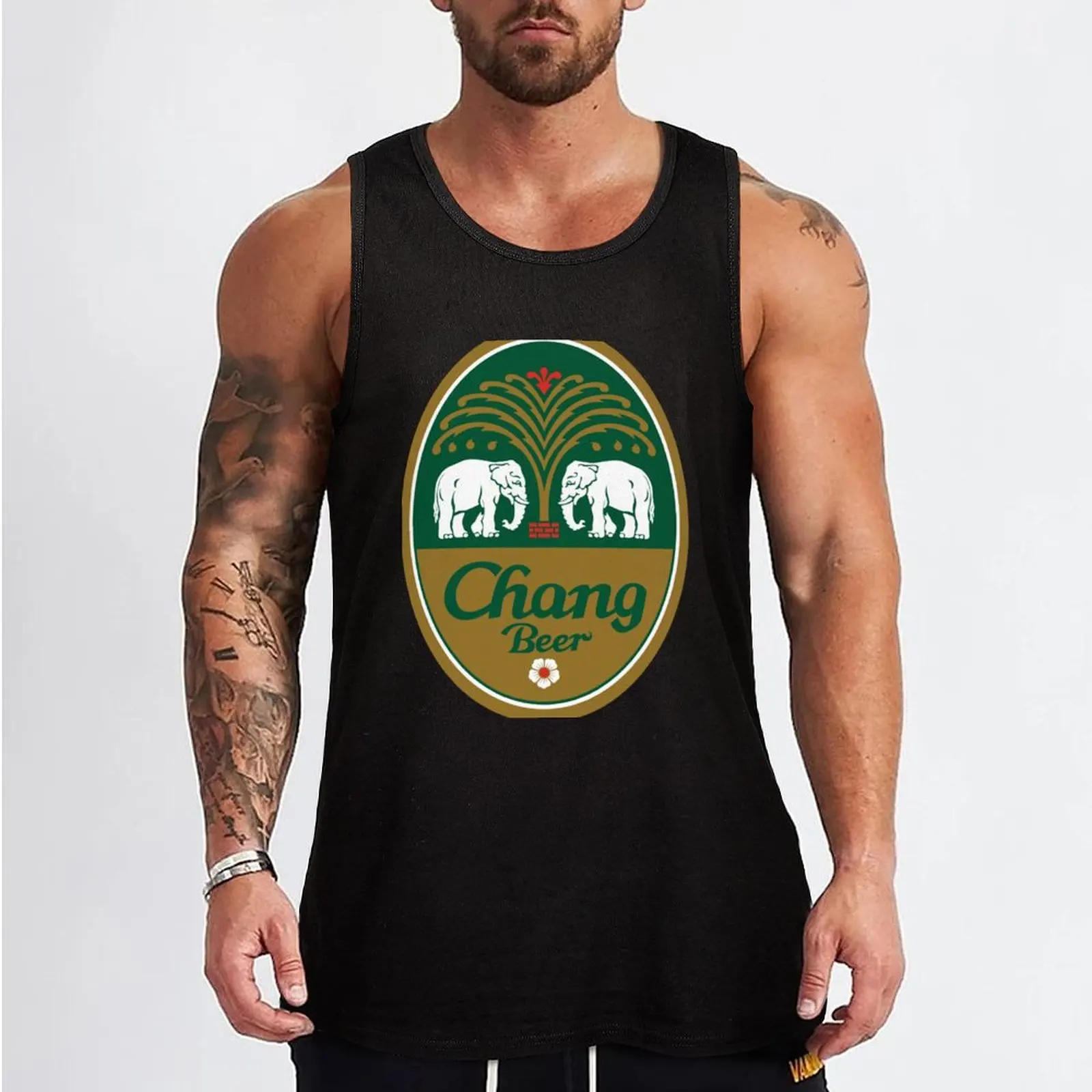 Chang Bier Sticker Tanktop Heren Gym Kleding Heren Zomer Vest Sexy Kleding Heren