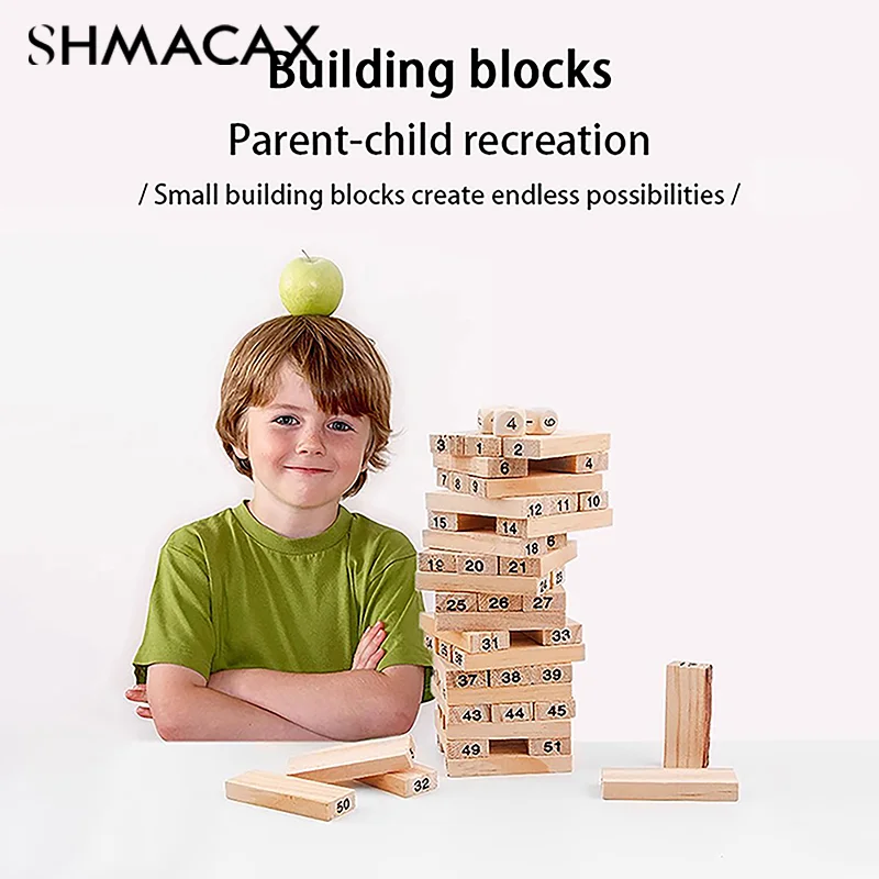 Solid Wood Puzzle Stacked High Stack Tower Drawing Block Children\'S Parent-Child Interactive Board Game