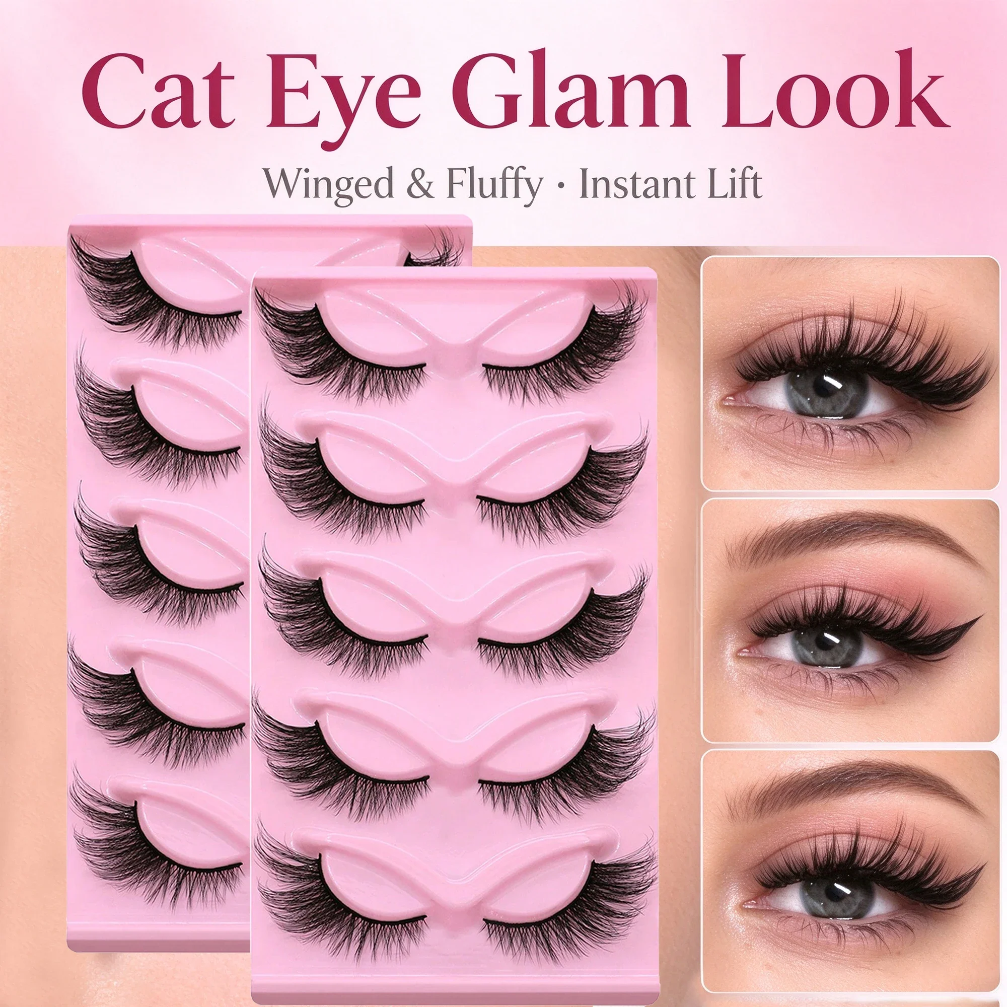 10Pairs/2Pack Cat Eye Lashes Long Lashes Cat Eye Look Wispy Lashes Eye End Elongated Strip Thick False Eyelashes