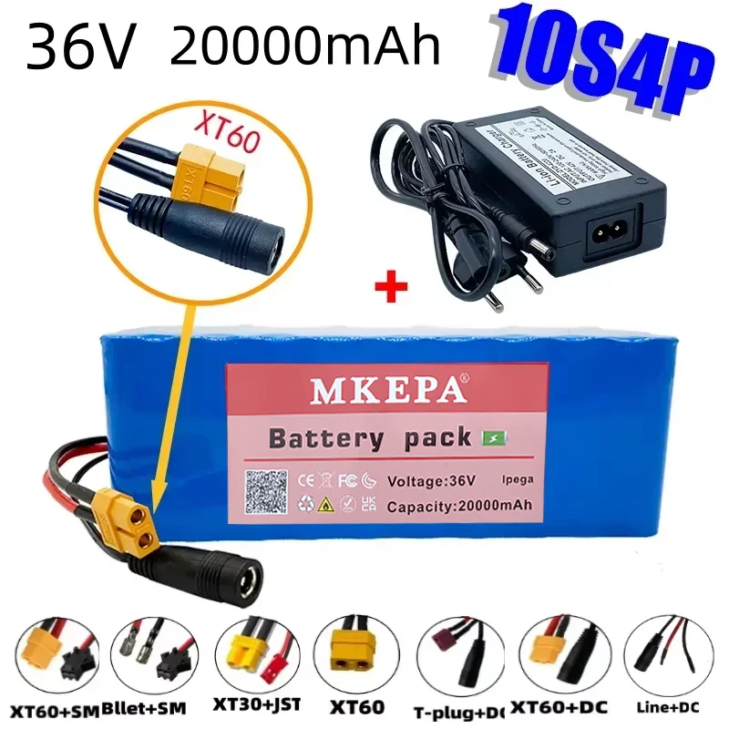 36V 10S4P 20Ah battery pack 500W high power battery 42V 20000mAh Ebike electric bicycle BMS 42v battery plug+charger