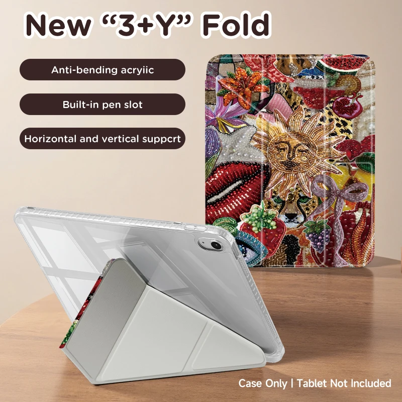 

Чехол для iPad Air10.9/Pro11/Mini6/7/10.2/9.7, Y-складная регулируемая подставка, автоматическое пробуждение/сна, многоугольный | Слот для ручки | Легкий Прочный